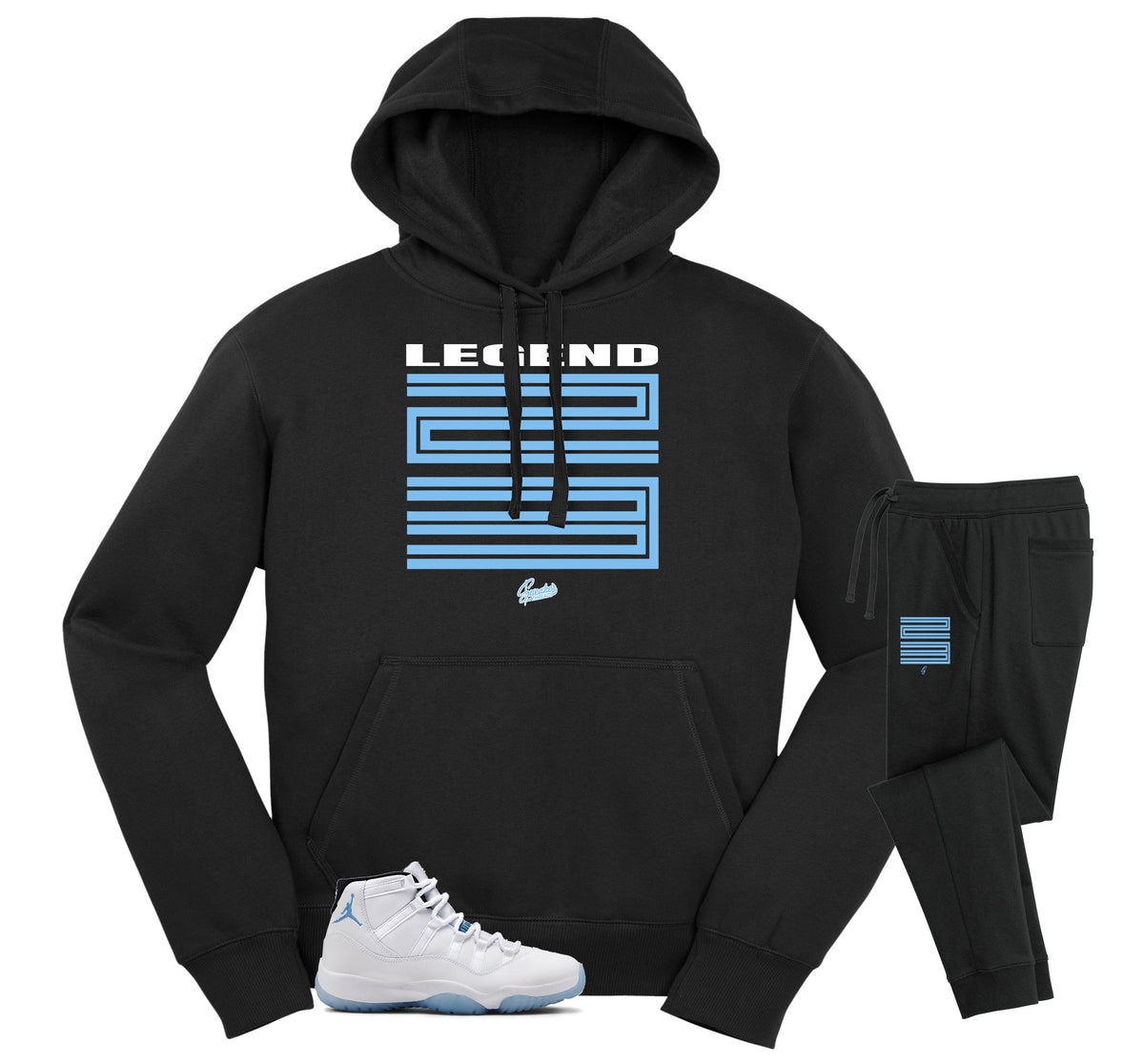 Retro 11 Legend Blue Crest Hoodie Jogger BLACK Set