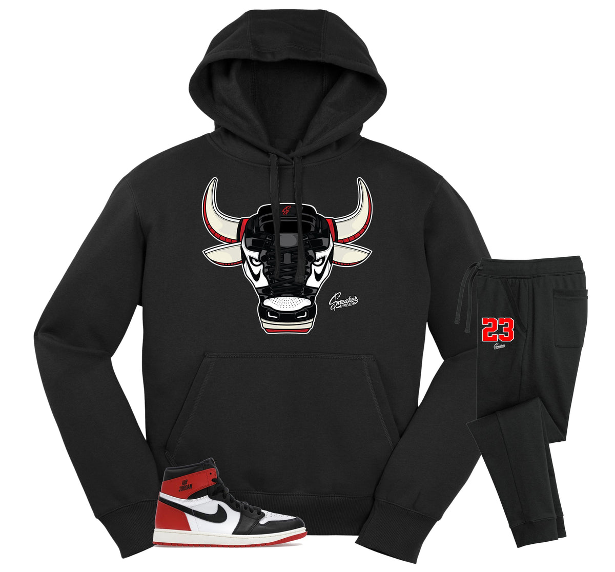Retro 1 Black Toe War Bully Hoodie Jogger Set product image 1